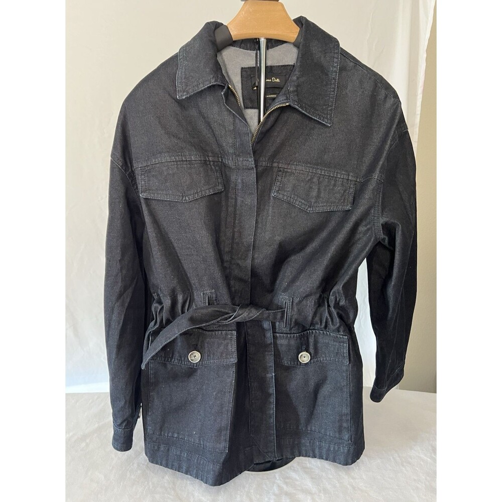 NWT Massimo Dutti Women’s Denim Utility Jacket Belted Zip Dark Wash Med